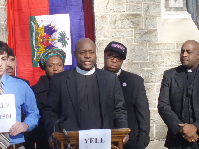 Rev. Anthony Evans speaks on behalf of Haiti rescue efforts.