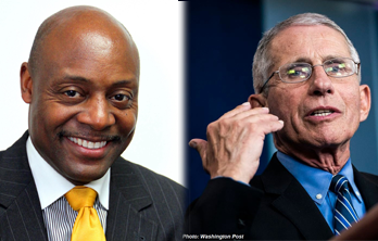 Composite image of Rev. Evans on left and Dr. Anthony Fauci on the right
