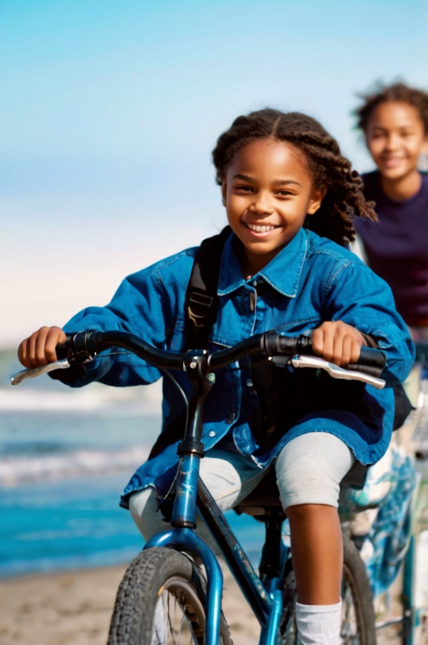 African American girl about 12 years old biking