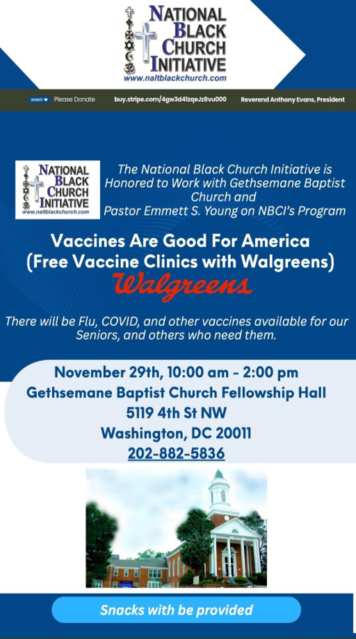 Community Vaccine Clinic - Gethsemane Baptist Church, Washington, DC