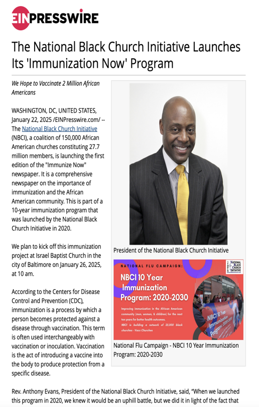 Press Release - National Black Church Initiative Launches Its 'Immunization Now' Program