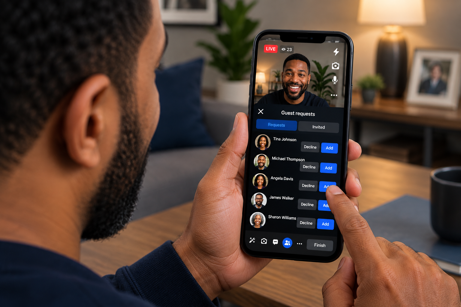 Tap the big blue Go Live button at the bottom. You are now on camera!