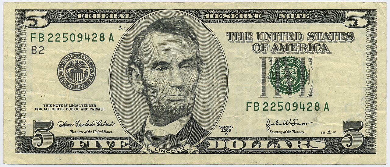 This is a five dollar bill